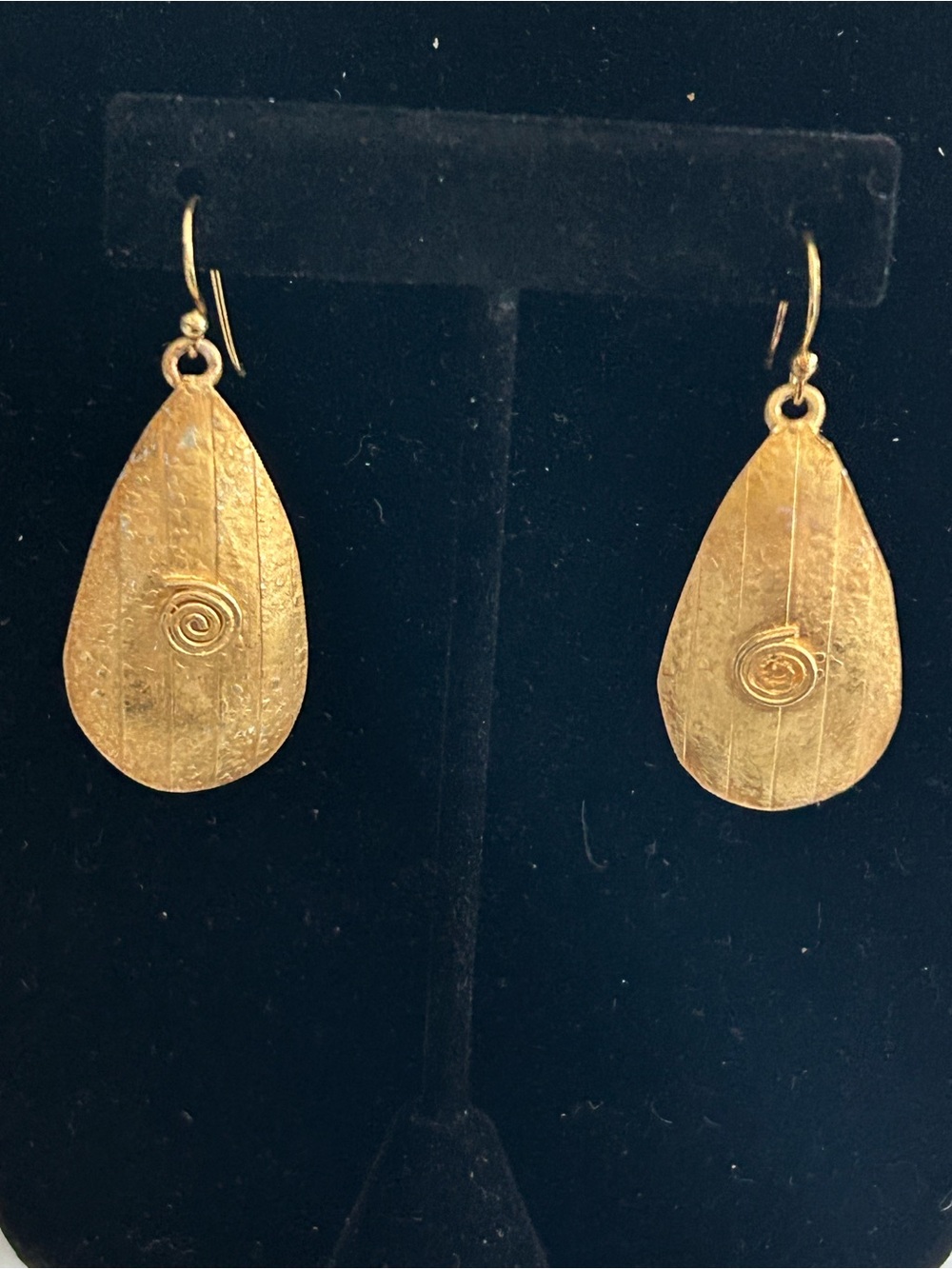 Sterling Silver Vermeil Tear Drop Earrings with Spiral Design boho